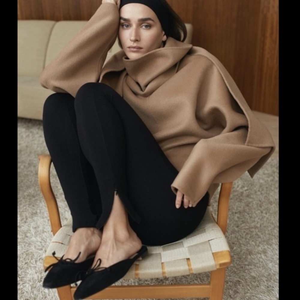 Toteme Pants Compact Knit Leggings Side Slit  in Black